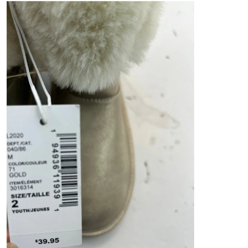 The Children's Place Metallic Faux-Fur Kids' Boots Size 2 Gold